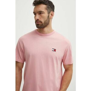 Tommy Jeans tricou din bumbac barbati, culoarea roz, neted, DM0DM18912 imagine