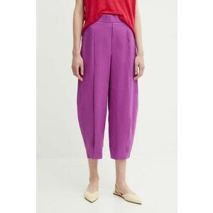 United Colors of Benetton pantaloni din in culoarea violet, lat, high waist imagine