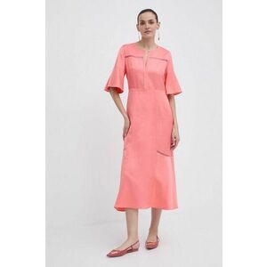 BOSS rochie din amestec de in culoarea roz, midi, evazati, 50512807 imagine