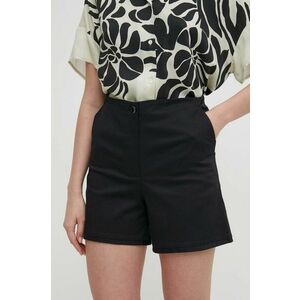 Sisley pantaloni scurti femei, culoarea negru, neted, high waist imagine