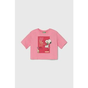 United Colors of Benetton tricou de bumbac pentru copii X Peanuts culoarea roz imagine