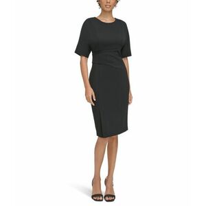 Imbracaminte Femei Calvin Klein Scuba Crepe Short Sheath Dress with Waistline Pleating Detail Black imagine