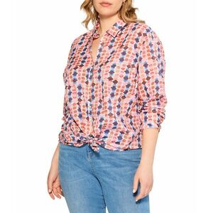 Imbracaminte Femei NICZOE Plus Size Geo Dots Boyfriend Shirt Pink Multi imagine