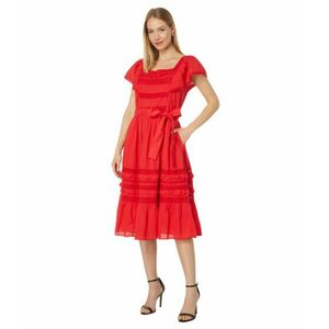 Imbracaminte Femei REIGNING CHAMP Tie Waist Peasant Dress in Embroidered Stripe Lipstick Red imagine