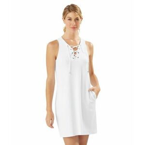 Imbracaminte Femei Tommy Bahama Color-Block Lace-Up Spa Dress White imagine