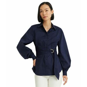 Imbracaminte Femei LAUREN Ralph Lauren Petite Tie-Front Cotton-Blend Shirt Refined Navy imagine