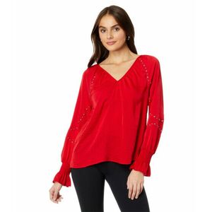 Imbracaminte Femei Vince Camuto Embroidered V-Neck Long Sleeve Blouse Ultra Red imagine