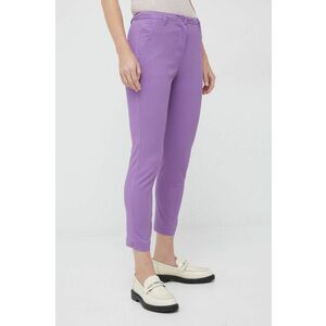 Sisley pantaloni femei, culoarea violet, drept, high waist imagine