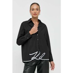Karl Lagerfeld camasa femei, culoarea negru, cu guler clasic, relaxed imagine