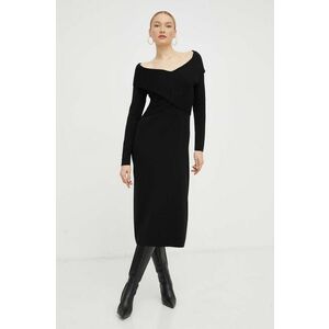 Luisa Spagnoli rochie din lana culoarea negru, midi, mulata imagine