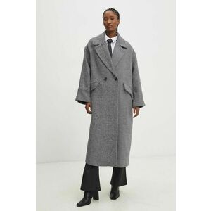 Answear Lab palton din lana culoarea negru, de tranzitie, cu doua randuri de nasturi imagine