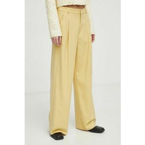 Gestuz pantaloni PaulaGZ femei, culoarea galben, lat, high waist 10906861 imagine