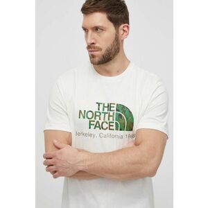 The North Face tricou din bumbac barbati, culoarea bej, cu imprimeu imagine