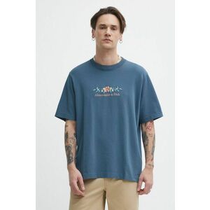 Abercrombie & Fitch tricou din bumbac barbati, culoarea turcoaz, cu imprimeu imagine