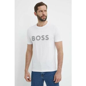 BOSS Green tricou din bumbac bărbați, culoarea alb, cu imprimeu 50512866 imagine