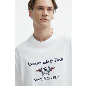 Abercrombie & Fitch tricou din bumbac barbati, culoarea alb, cu imprimeu imagine