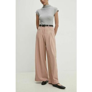 Answear Lab pantaloni femei, culoarea roz, lat, high waist imagine