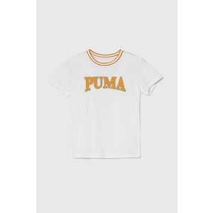 Puma tricou de bumbac pentru copii PUMA SQUAD B culoarea alb, cu imprimeu imagine