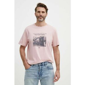 Pepe Jeans tricou din bumbac COOPER barbati, culoarea roz, cu imprimeu, PM509379 imagine