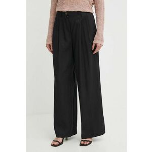 Sisley pantaloni femei, culoarea negru, lat, high waist imagine