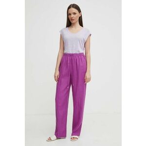 United Colors of Benetton pantaloni din in culoarea violet, drept, high waist imagine