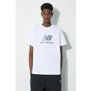 New Balance tricou din bumbac Essentials Cotton bărbați, culoarea alb, cu imprimeu, MT41502WT imagine