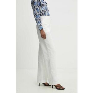 Answear Lab pantaloni din in culoarea alb, lat, high waist imagine