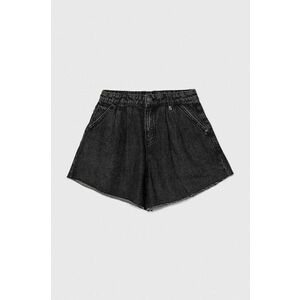 Sisley pantaloni scurti din denim pentru copii culoarea negru, neted, talie reglabila imagine