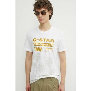 G-Star Raw tricou din bumbac barbati, culoarea alb, cu imprimeu, D24681-336 imagine