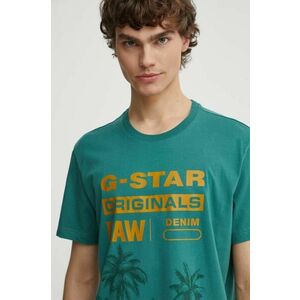 G-Star Raw tricou din bumbac barbati, culoarea verde, cu imprimeu, D24681-336 imagine