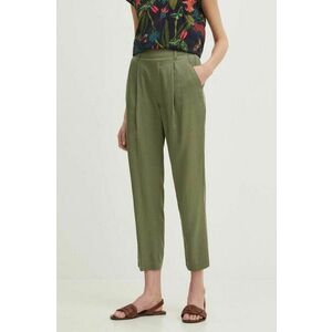 Medicine pantaloni femei, culoarea verde, fason chinos, high waist imagine