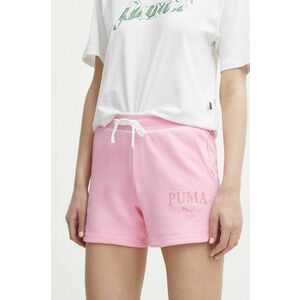 Puma pantaloni scurti SQUAD femei, culoarea roz, cu imprimeu, high waist, 678704 imagine