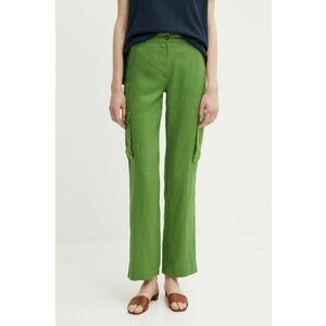 United Colors of Benetton pantaloni din in culoarea verde, drept, high waist imagine