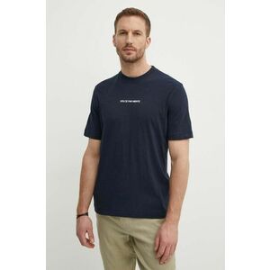 Sisley tricou din bumbac barbati, culoarea albastru marin, cu imprimeu imagine