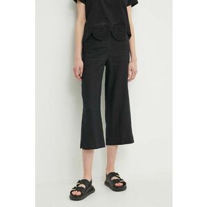 United Colors of Benetton pantaloni din in culoarea negru, drept, high waist imagine