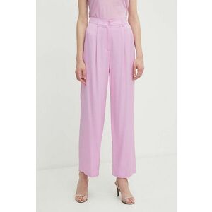 Sisley pantaloni femei, culoarea roz, drept, high waist imagine