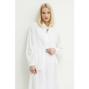 Sisley camasa din bumbac femei, culoarea alb, cu guler clasic, relaxed imagine