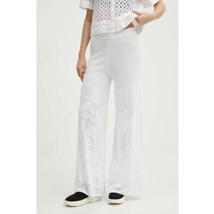 United Colors of Benetton pantaloni femei, culoarea alb, lat, high waist imagine