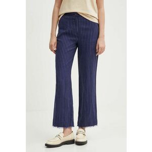 Sisley pantaloni din in culoarea albastru marin, drept, high waist imagine