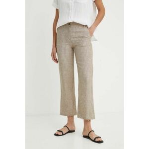 Sisley pantaloni din in culoarea bej, drept, high waist imagine