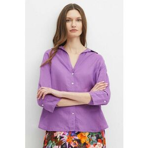 Medicine camasa de in femei, culoarea violet, cu guler clasic, relaxed imagine