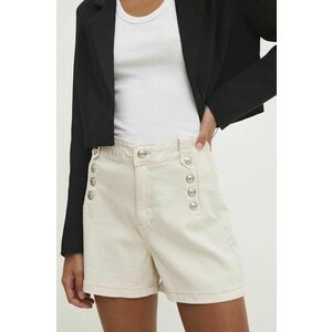 Answear Lab pantaloni scurti jeans femei, culoarea bej, neted, high waist imagine