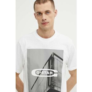 G-Star Raw tricou din bumbac barbati, culoarea alb, cu imprimeu, D24683-C372 imagine