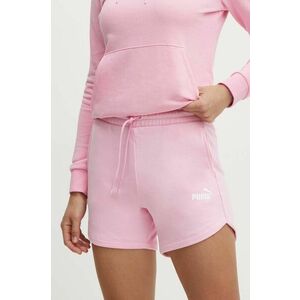 Puma pantaloni scurti Essentials femei, culoarea roz, neted, high waist imagine