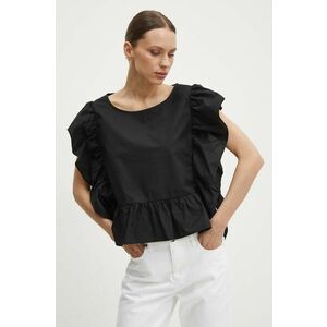 Sisley bluza din bumbac femei, culoarea negru, neted imagine