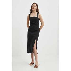 Sisley rochie din in culoarea negru, midi, drept imagine