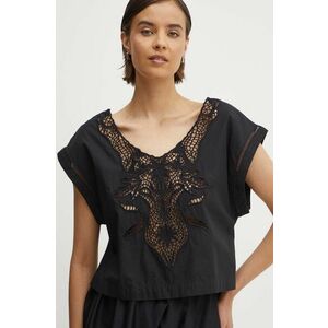 Sisley bluza din bumbac femei, culoarea negru, cu imprimeu imagine
