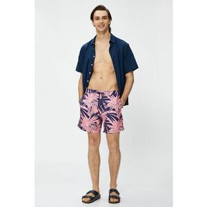 Pantaloni scurti de baie cu banda cu snur in talie si imprimeu tropical imagine
