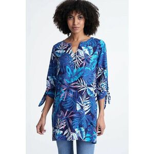 Bluza cu guler tunica si imprimeu tropical imagine
