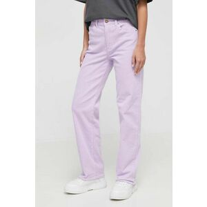 Billabong pantaloni de catifea cord culoarea violet, drept, high waist imagine
